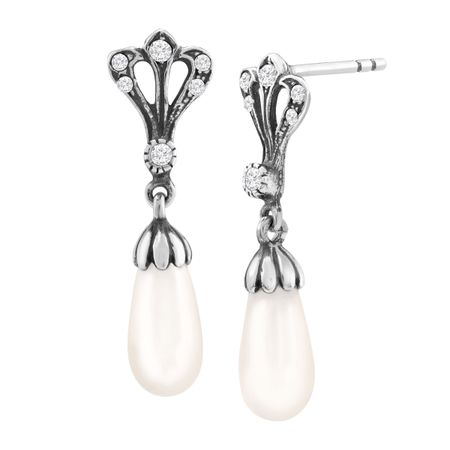 Art Nouveau Pearl Drop Earrings with Swarovski Crystals