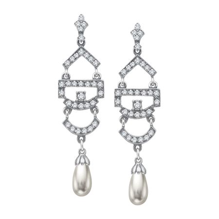 Art Deco Pearl Drop Earrings with Swarovski Crystals