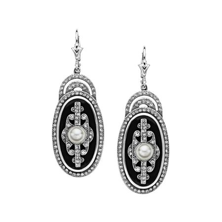 Art Deco Pearl Drop Earrings with Swarovski Crystals