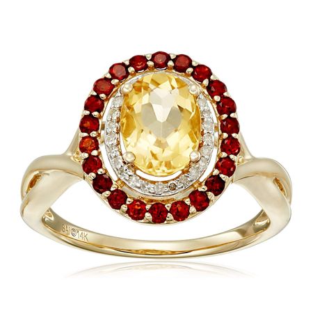 Citrine, Garnet & 1/10 ct Diamond Halo Ring
