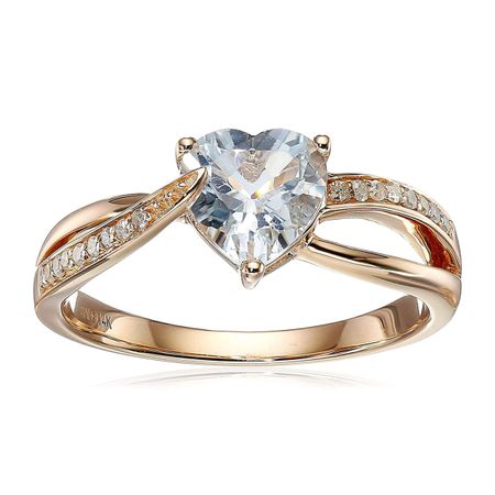 Aquamarine Heart Ring with Diamonds