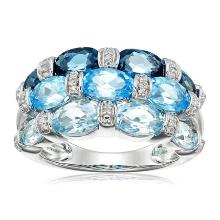 Mixed Blue Topaz Ring with Diamonds