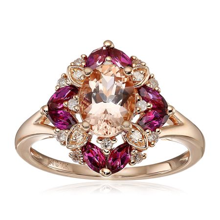 Morganite, Rhodolite, & 1/6 ct Diamond Ring