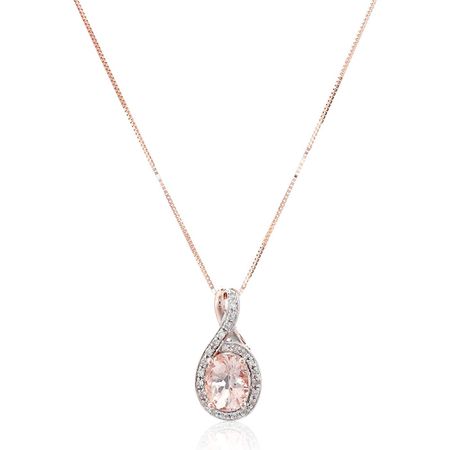 Morganite & 1/10 ct Diamond Oval Pendant
