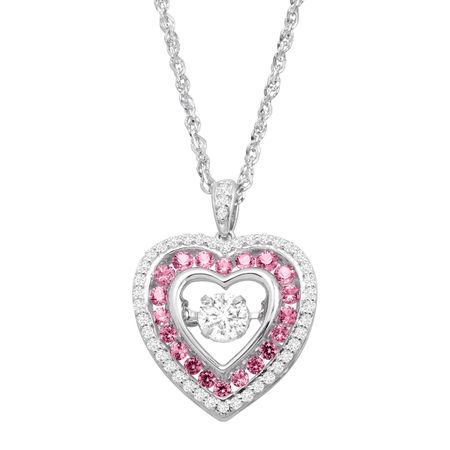 Pink & White Sapphire Floater Heart Pendant
