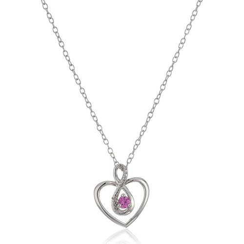 Hdiamonds Sterling Silver Created White Sapphire and Gemstone Double Heart Pendant