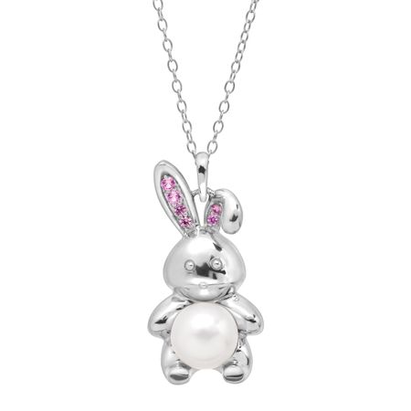 8 mm Pearl & 1/8 ct Pink Sapphire Bunny Pendant