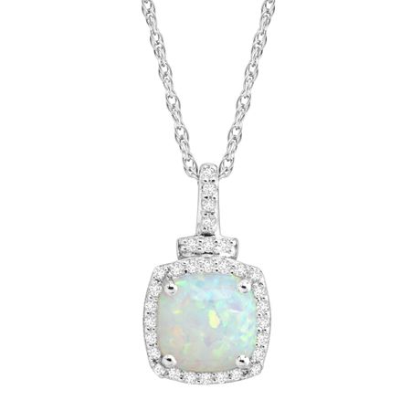 White Opal & Sapphire Cushion Pendant