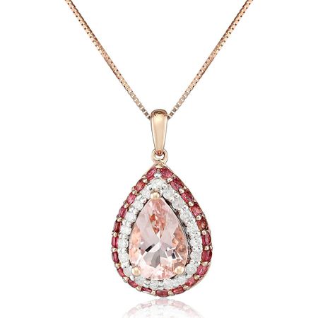 Morganite, Pink Tourmaline & 1/4 ct Diamond Pendant