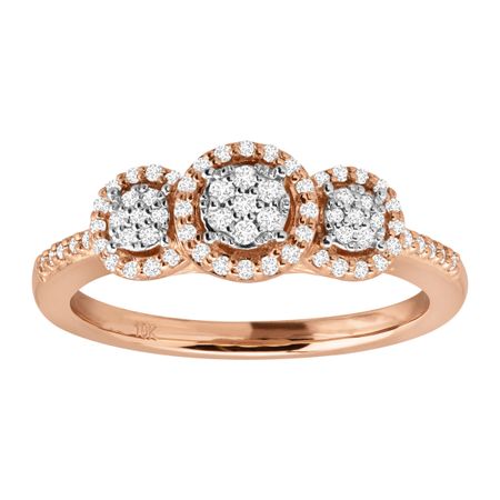 1/4 ct Diamond Round Halo Trio Ring Engagement Ring, Pink