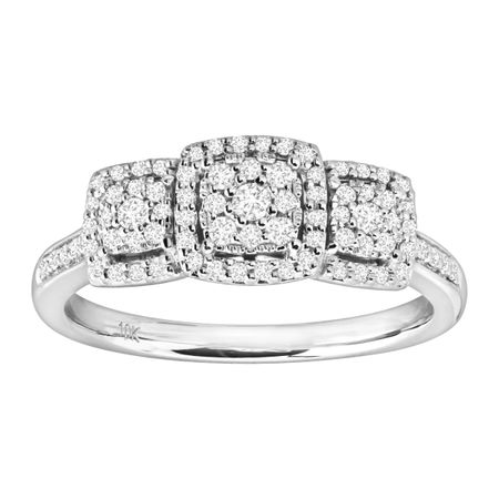 1/3 ct Diamond Square Halo Trio Engagement Ring, White