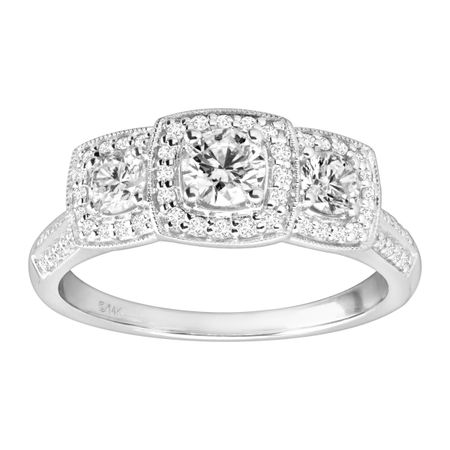 1 ct Diamond Square Halo Trio Engagement Ring