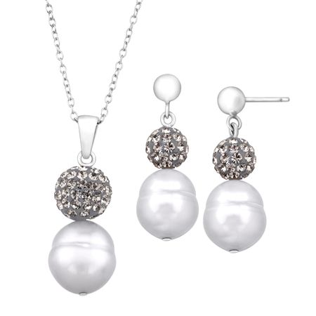 Grey Pearl Pendant & Earring Set with Swarovski Crystals
