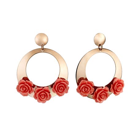 Pink Coral Rose Hoop Earrings