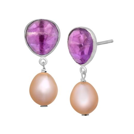 2 1/2 ct Amethyst & Peach Pearl Drop Earrings