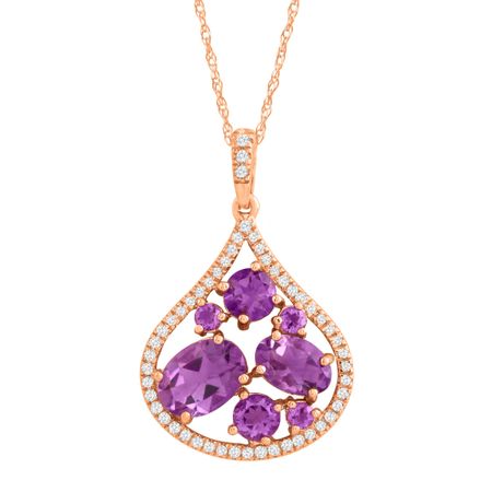 1 3/4 ct Amethyst & 1/6 ct Diamond Teardrop Pendant