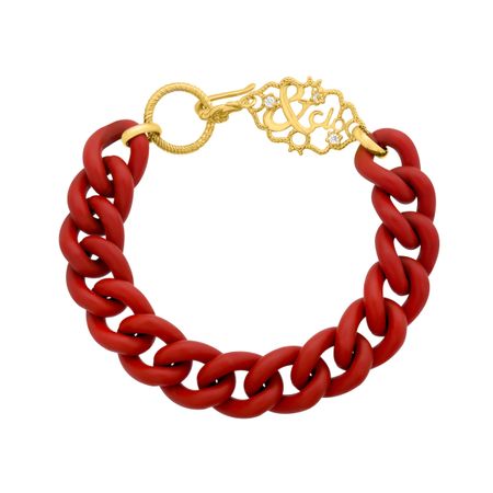 Dark Red Link Bracelet with Cubic Zirconia