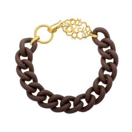 Brown Link Bracelet with Cubic Zirconia