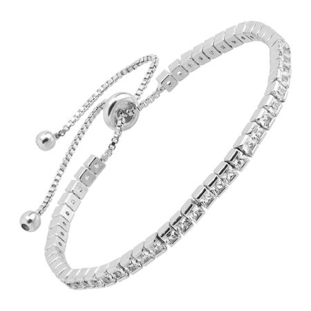 Tennis Bolo Bracelet With Cubic Zirconia, White