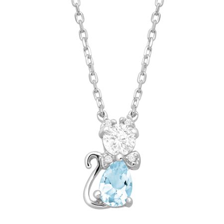 7/8 ct Blue Topaz & Cubic Zirconia Cat Pendant