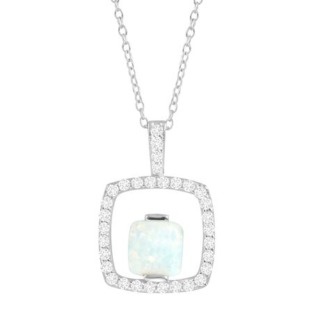 1 3/4 ct Opal & White Sapphire Open Square Pendant