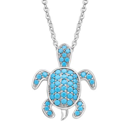 Turtle Pendant with Teal Cubic Zirconia