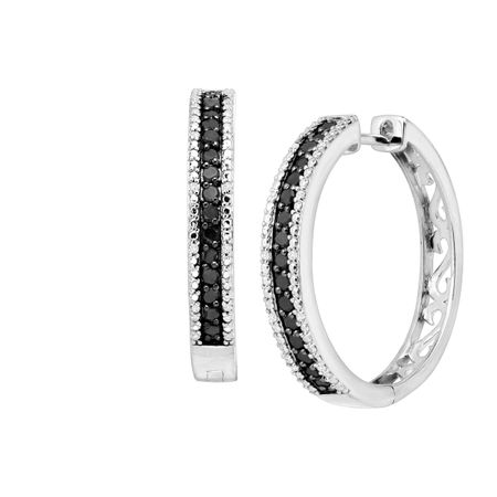 1 ct Black & White Diamond Hoop Earrings