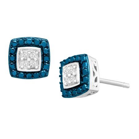 1/10 ct Blue & White Diamond Stud Earrings
