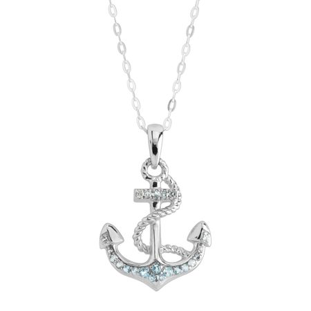 Blue & White Topaz Anchor Pendant
