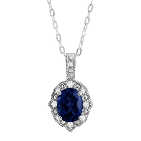 Blue & White Sapphire Oval Pendant