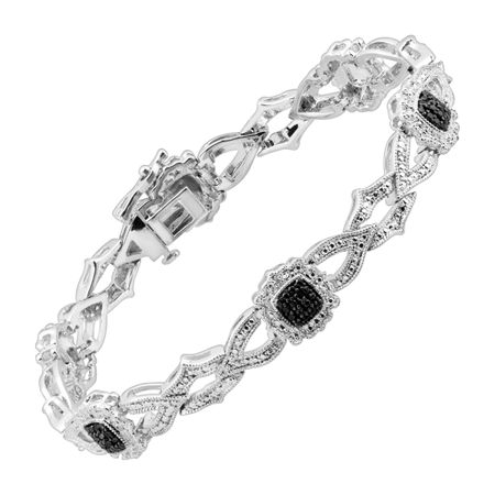 Interlocking Station Bracelet with Black & White Diamonds