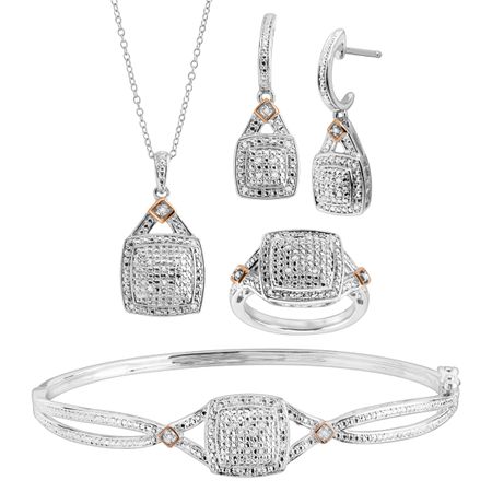 1/5 ct Diamond Pendant, Bangle, Ring, & Earrings Set