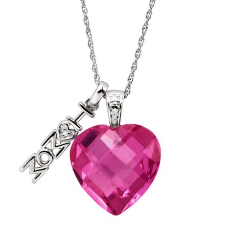 10 ct Pink Sapphire 'I Love Mom' Heart Charm Pendant with Diamond