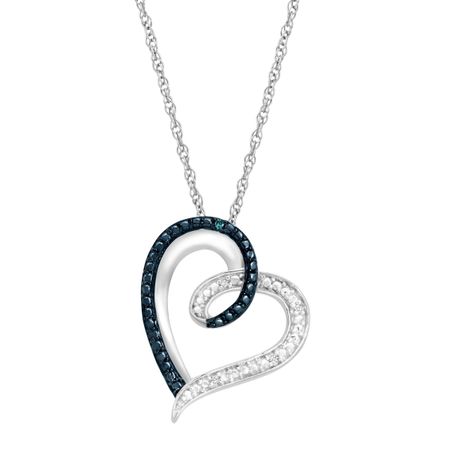 Heart Pendant with Blue & White Diamonds