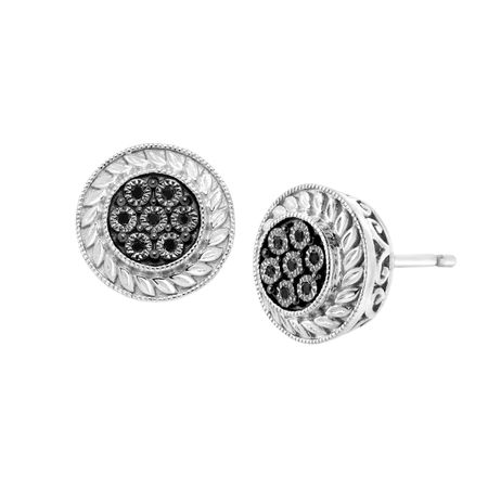 Halo Stud Earrings with Black Diamonds
