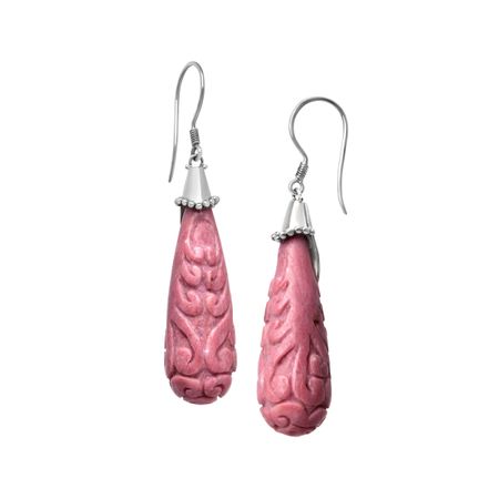 Carved Rhodonite Drop Earrings