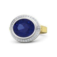 Racetrack Ring 14K Yellow Gold / Blue Sapphire / Diamond