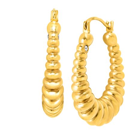 Ribbed Hoop Earrings with Swarovski Crystals