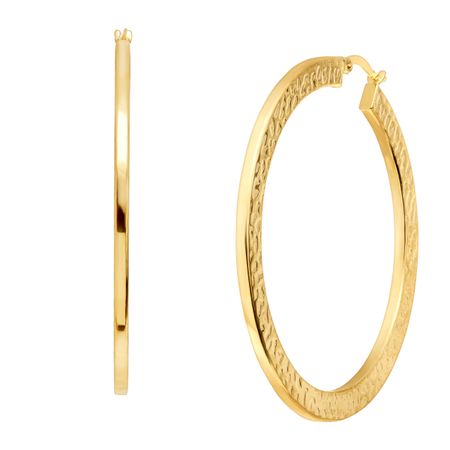 Flat Hammered Hoop Earrings, Gold