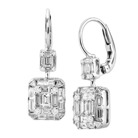 1 5/8 ct Rectangle Diamond Drop Earrings