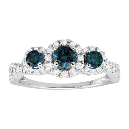 1 ct Blue & White Diamond Three-Stone Ring