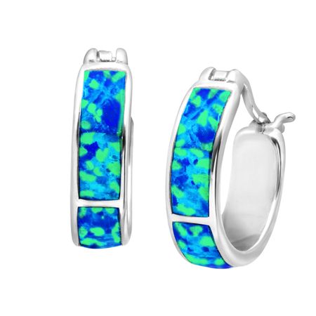 Blue Opal Inlay Mini Hoop Earrings