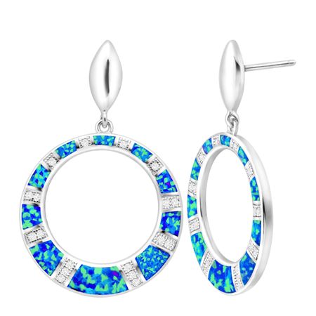 Blue Opal Open Circle Earrings with Cubic Zirconia