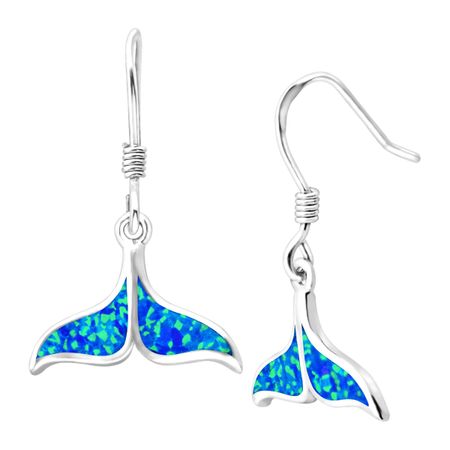 Blue Opal Whale Tail Earrings
