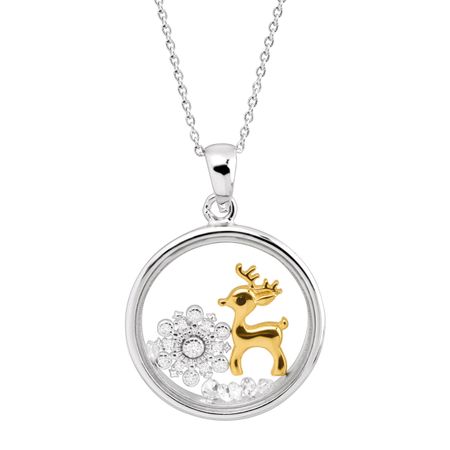 Snowflake & Reindeer Holiday Shaker Pendant with Crystals