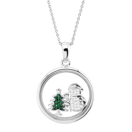 Snowman & Christmas Tree Holiday Shaker Pendant with Crystals