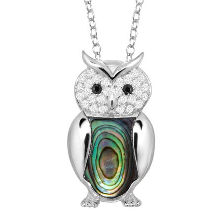 Abalone Owl Pendant with Cubic Zirconia