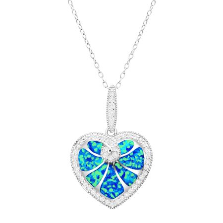 Blue Opal Heart Pendant with Cubic Zirconia