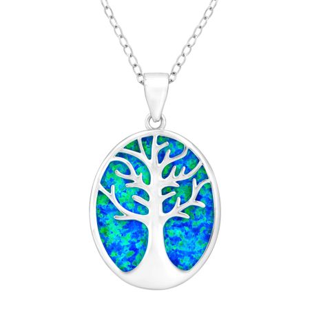 Tree of Love Blue Opal Cutout Pendant