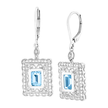 2 1/3 ct Swiss Blue Topaz Drop Earrings with Diamonds